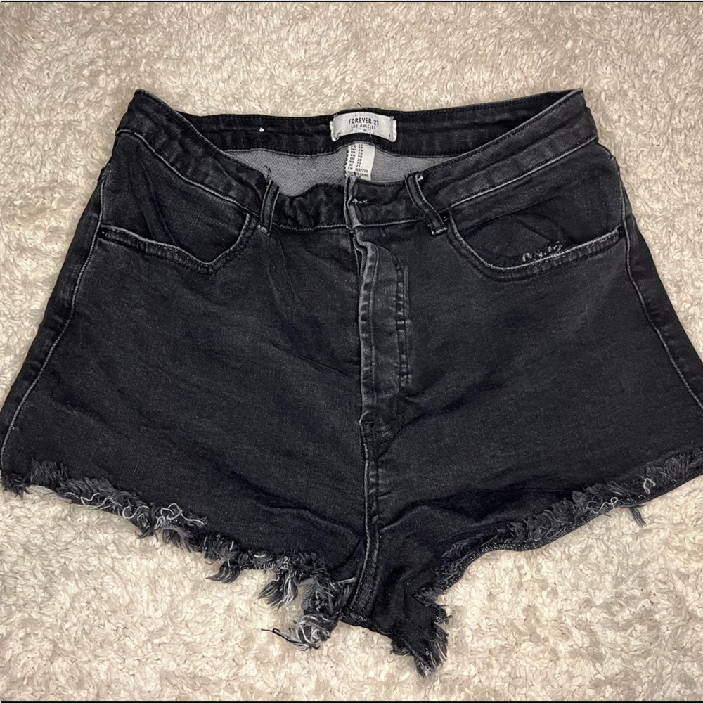Black denim shorts